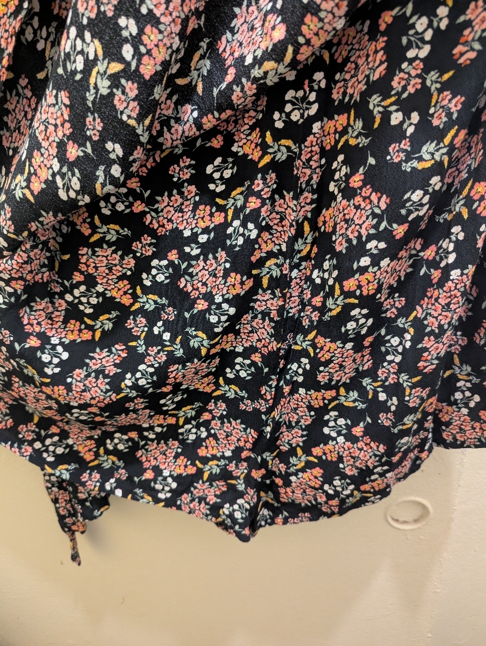 LOFT Black Floral Wrap Romper with Pink & Cream Flowers V-neck Tie Waist- 14 - Picture 11 of 16